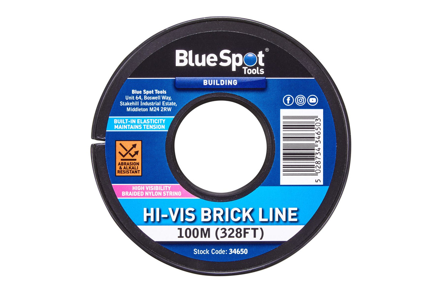 Bricklayers Brick String Line. Hi Vis 100m Reel.