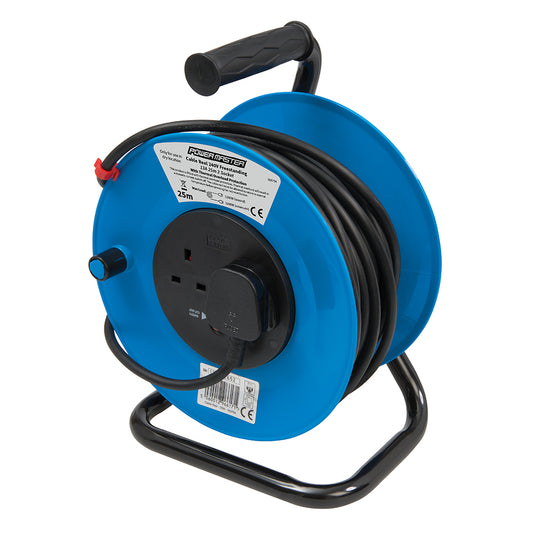 Cable Reel Extension Lead 240V Freestanding on Drum. 2 Gang 25 Meters. - 303754