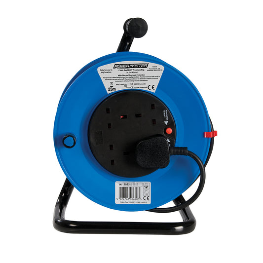 Cable Reel Extension Lead 240V Freestanding on Drum. 4 Gang 25 Meters. - 465510