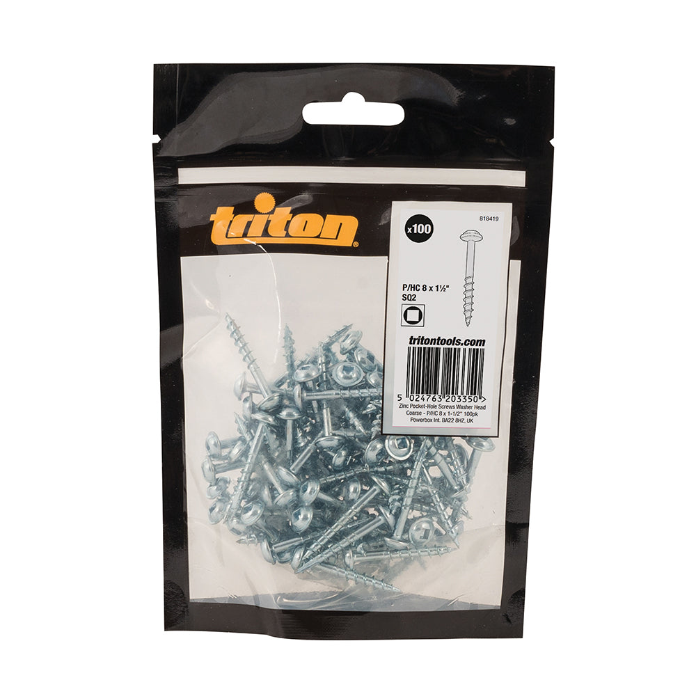 Pocket Hole Screws Washer Head Coarse Zinc. 8 x 1-1/2" 100pk - TOP UP PACK