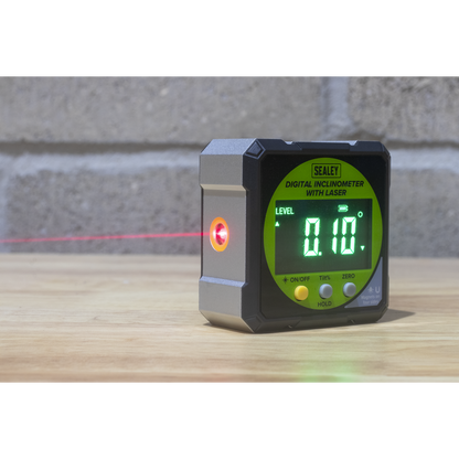Sealey digital inclinometer with laser on a wooden surface