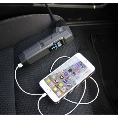 Expansion Vessel Pump. Compact Rechargeable Tyre Inflator & Power Bank with Worklight.