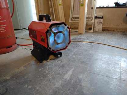 Space Warmer® Cordless Option Propane Heater 30,000-68,000Btu/hr (9-20kW) 230V in use.