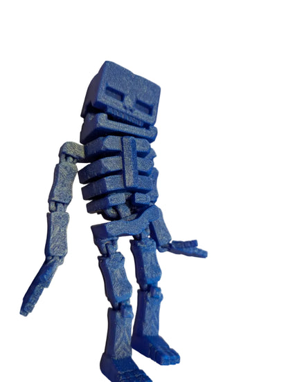 Blue 3D-printed skeleton model on a light background