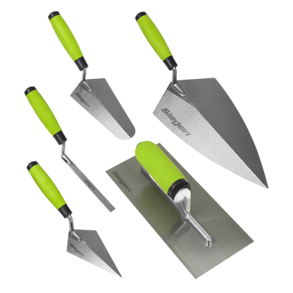 Siegen Soft Grip Bricklaying, &nbsp;Plastering &amp; Pointing Trowel Set 5 Piece. - S01300