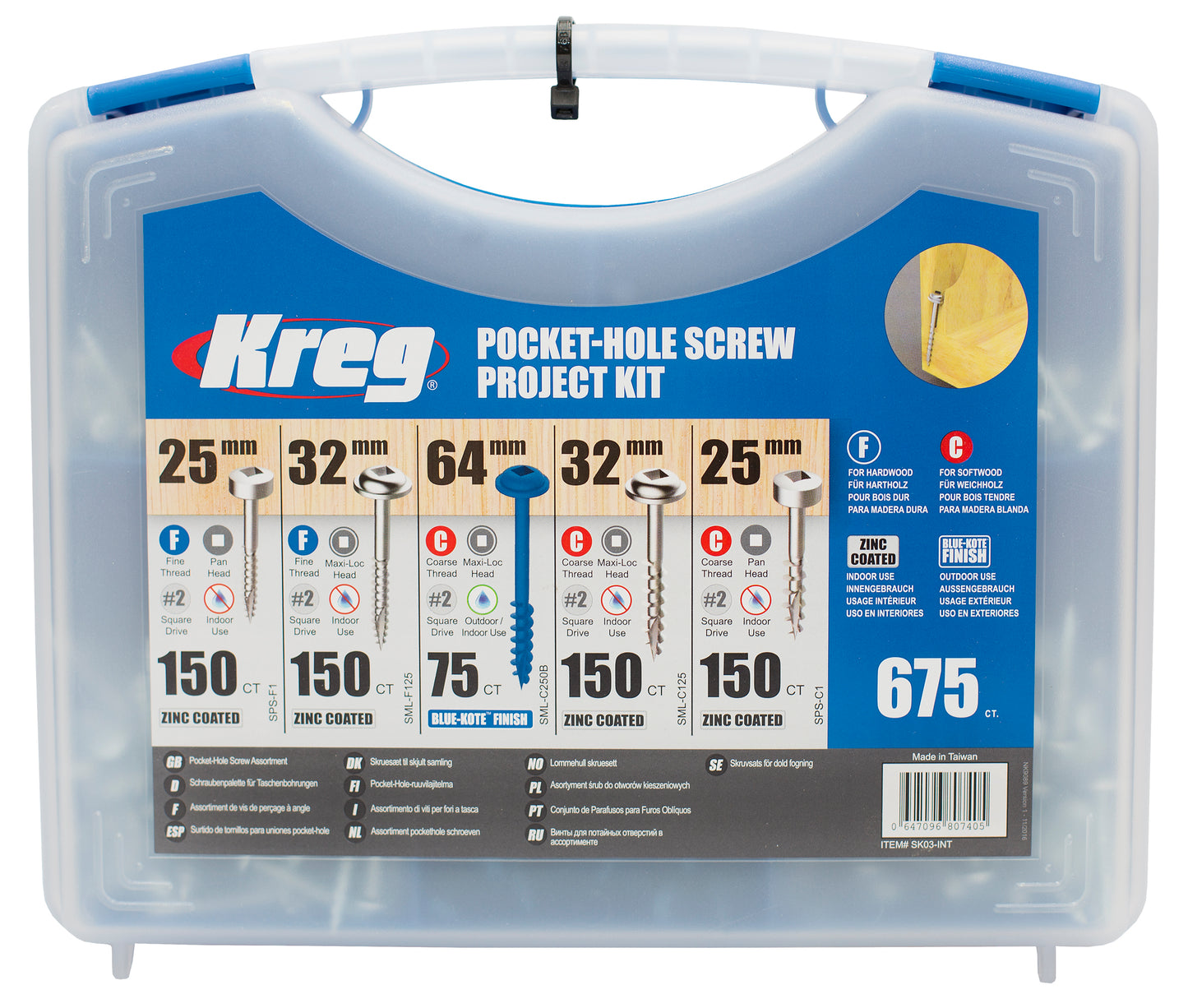 KREG Pocket Hole Screw Kit in a case. - SK03-INT